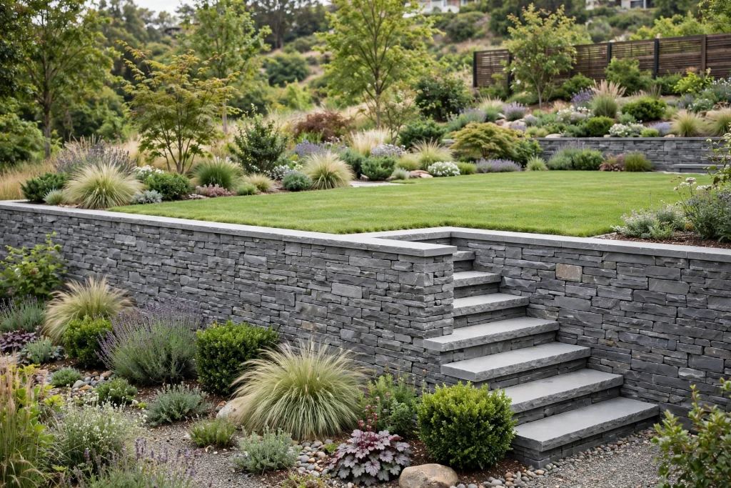 Retaining Wall Finishes for Contemporary Residential Landscapes With Challenging Elevation Changes